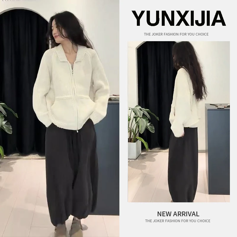 秋季流行穿搭一整套女2025新款韩系POLO领针织毛衣百搭裤子两件套