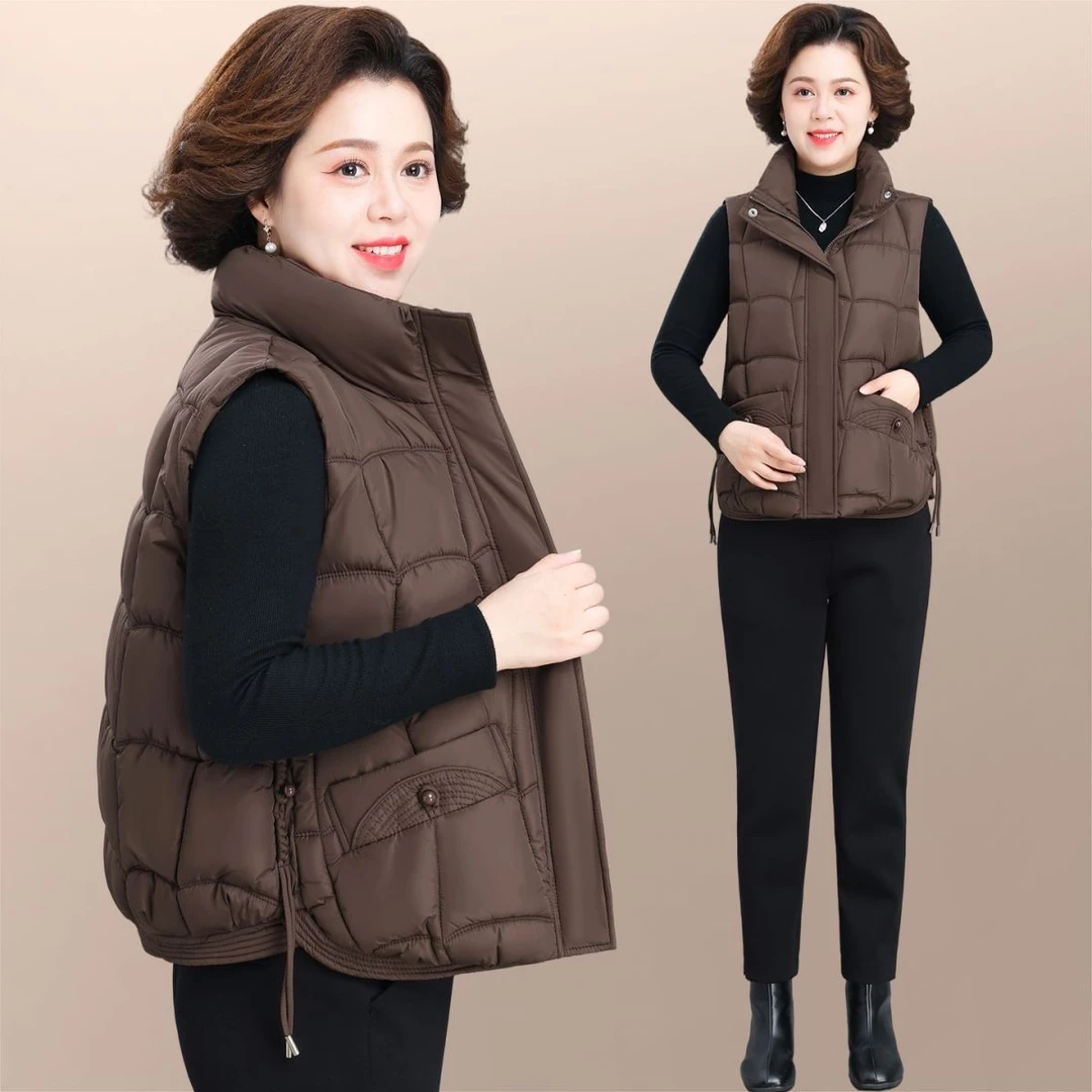 中年妈妈冬装马甲外套女2025新款中老年女装加厚马甲女款外穿棉服