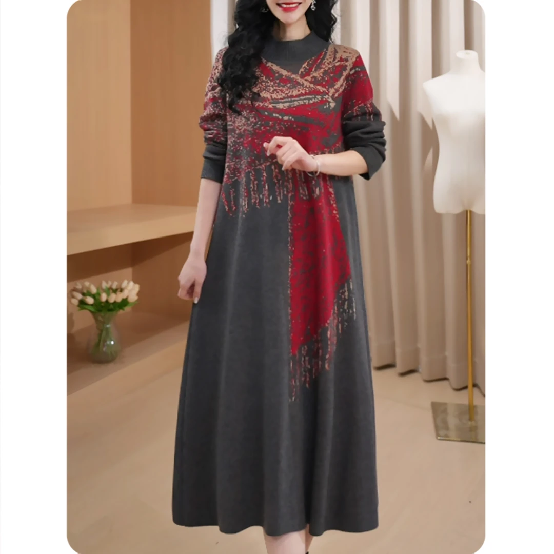 [ZL4]温暖女士宽松连衣裙中长款毛衣裙长袖气质休闲女装6L0224227