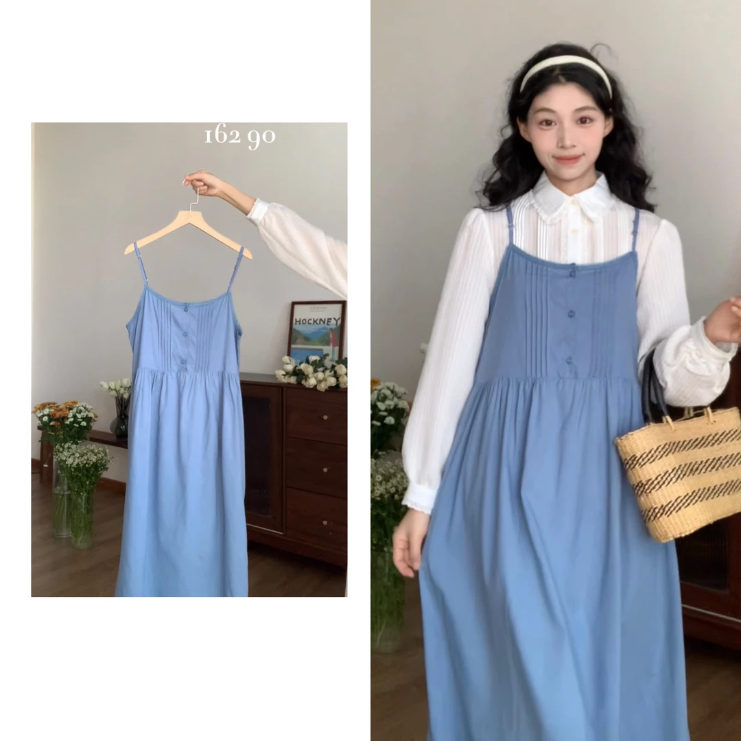 2177 “里昂雨季”不含内搭～法式甜美风琴褶吊带背心裙