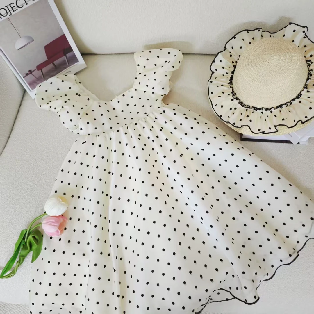 女童格子套装夏季2025新款儿童时尚韩版洋气时髦蕾丝圆点连衣裙