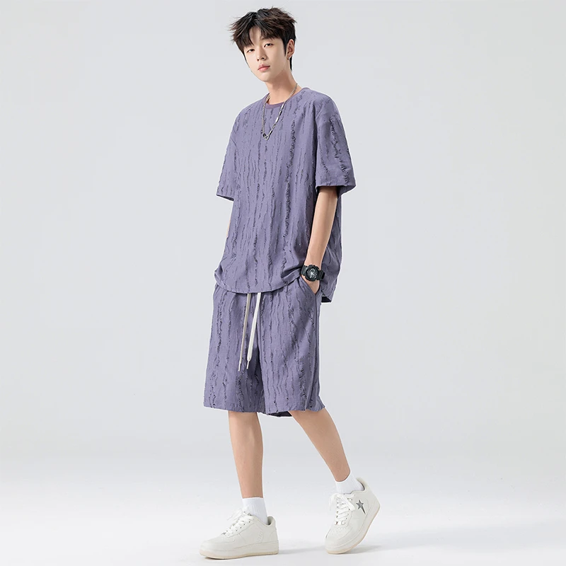 GOONJDKE夏季男士大码短袖T恤套装胖男生加肥加大t恤短裤两件套男