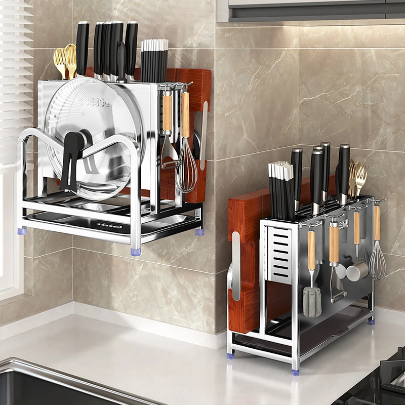 304不锈钢刀架置物架厨房2025新款刀具砧菜板锅盖一体收纳放置