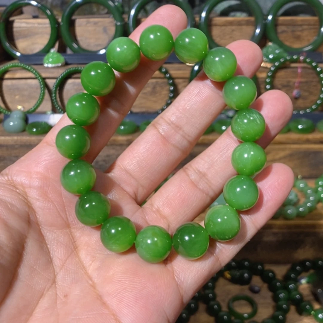 【闪购商品】吊坠(不含链)未镶嵌和田玉俄料果阳绿猫眼手串 12