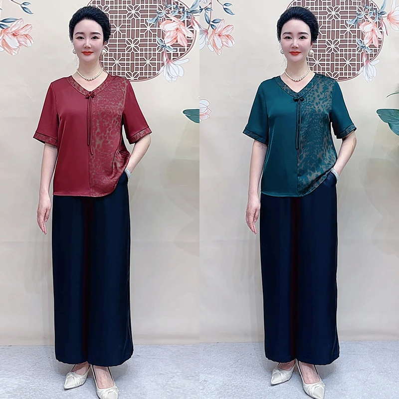 中年妈妈夏装时尚套装2025新款洋气中老年女新中式宽松时尚两件套