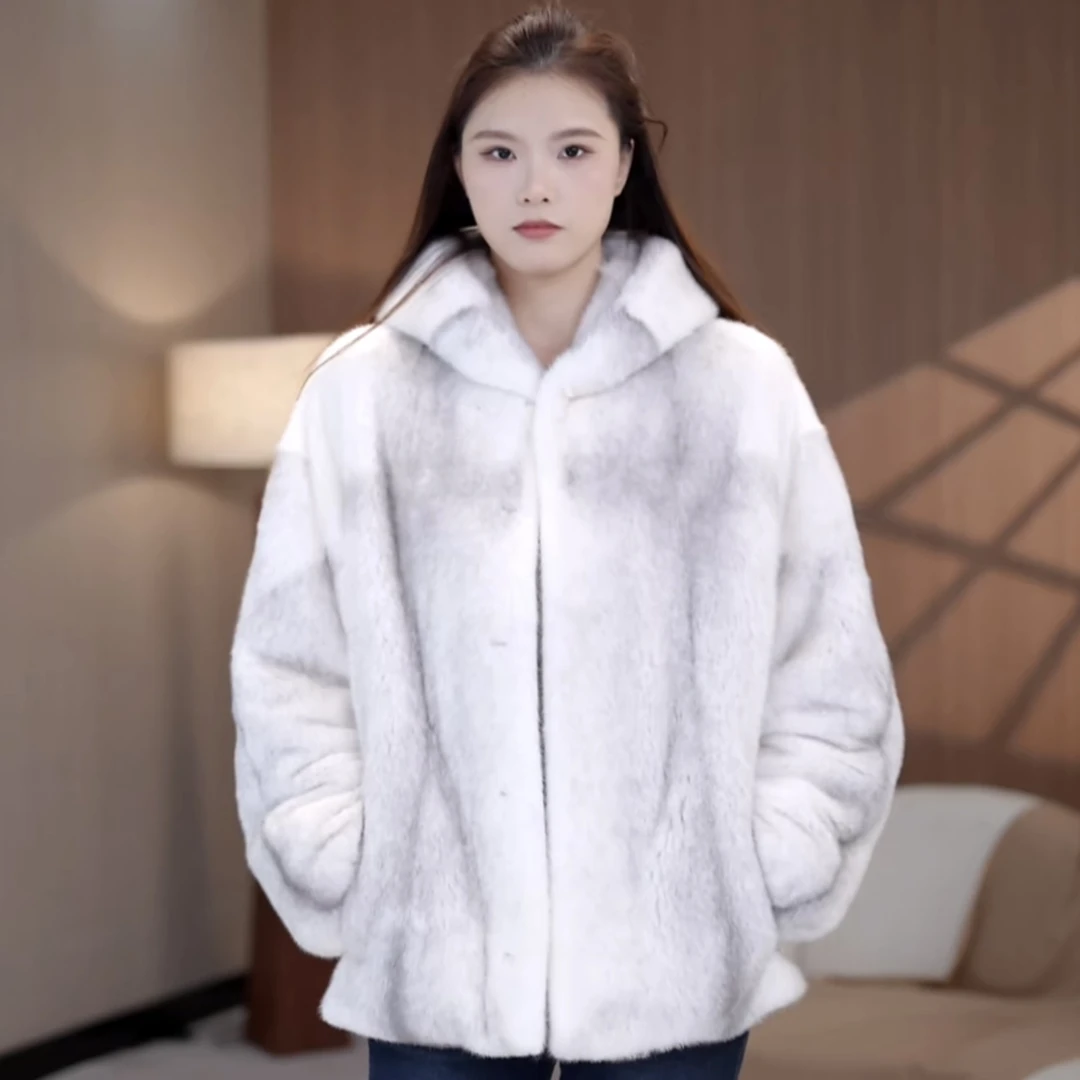 BIKKBLANC【都市猎人】进口紫金短二水貂银十字连帽款貂毛大衣6020