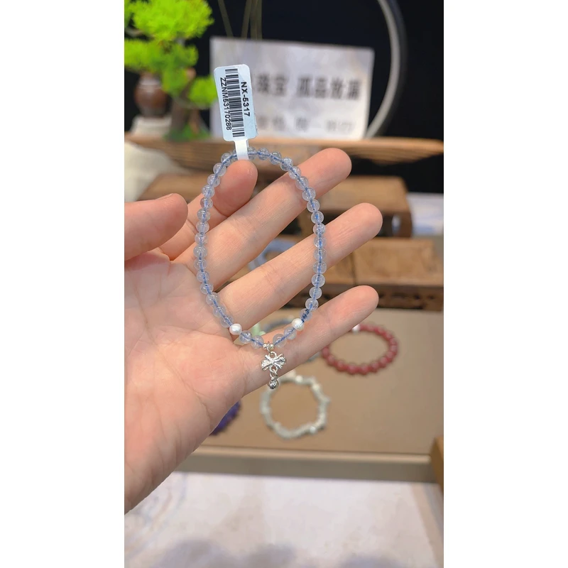 单圈海蓝宝搭淡水珍珠加精美配件款手串Y1237