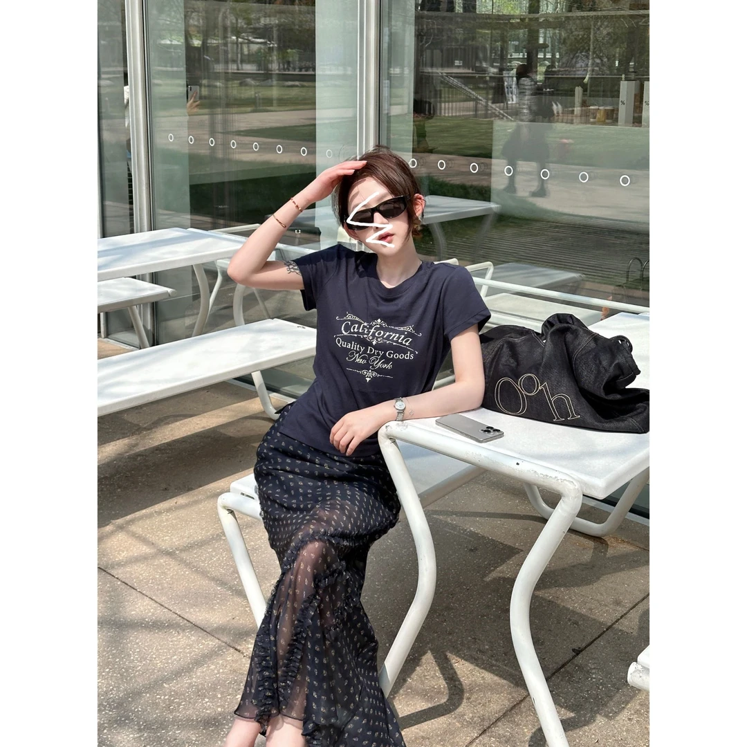 MAXINRUI【显白神器】2025夏季新款清爽字母短袖百搭显瘦T恤RRT2587