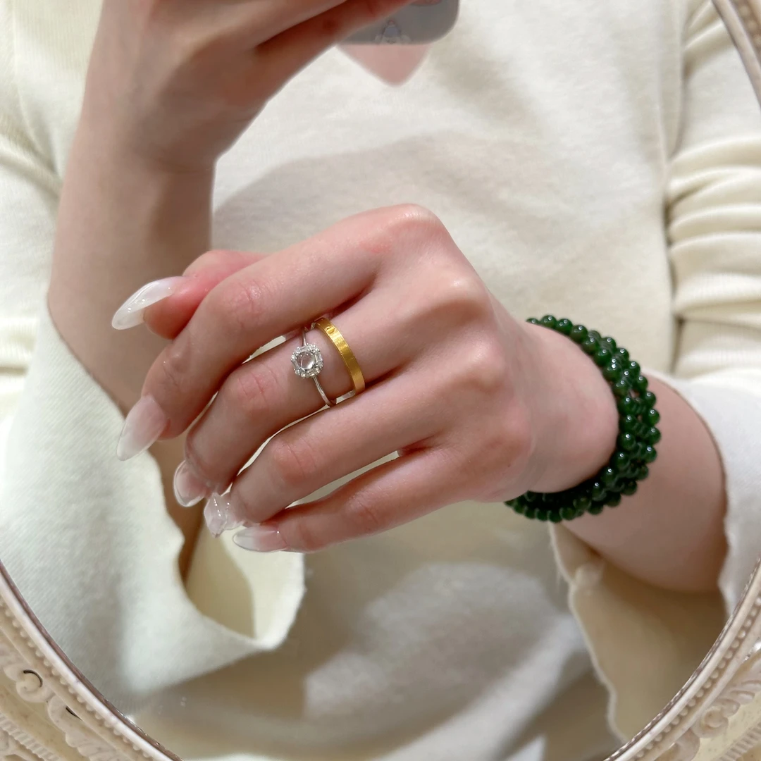 s925银冰种小方糖冰种小众蛋面戒指精致款