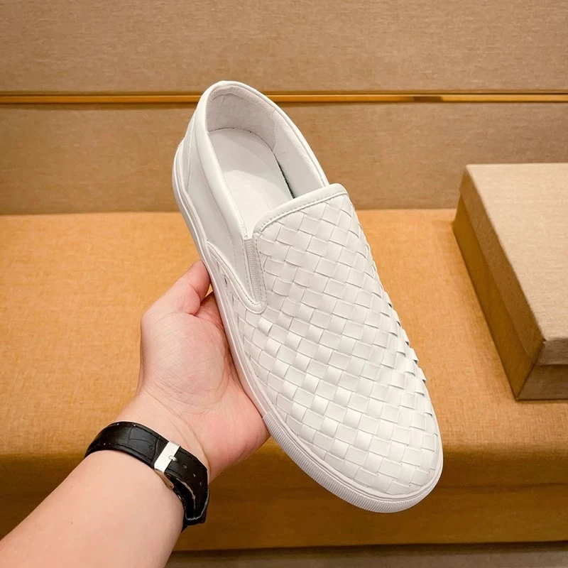 欧洲站男鞋休闲编织高端一脚蹬懒人套脚小白鞋男透气百搭乐福鞋春