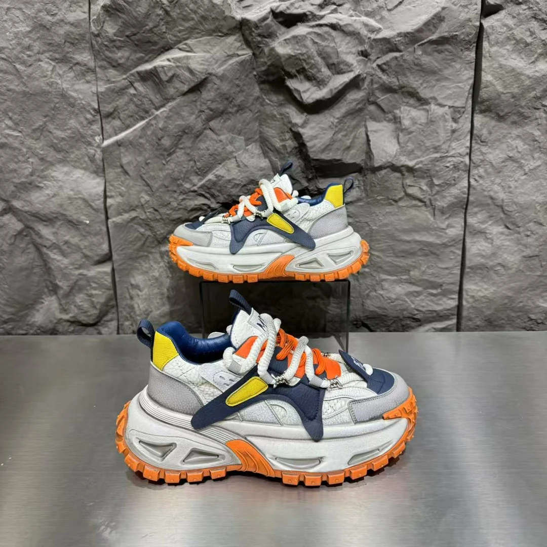 新款男士加绒保暖厚底老爹鞋拼色潮男时尚百搭舒适运动休闲鞋