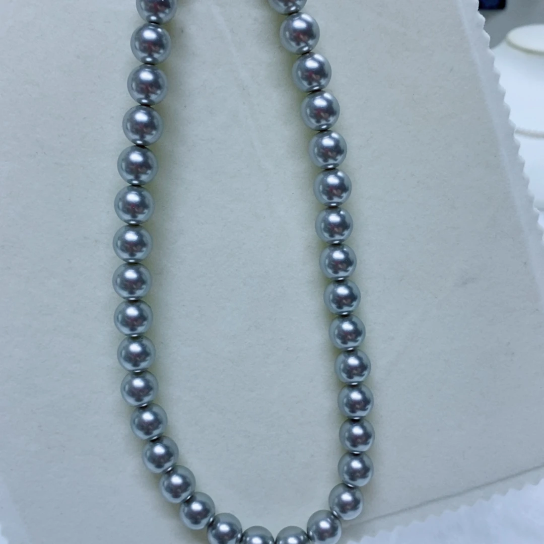 铂金灰海水珍珠满串项链银S925镶嵌淡水珍珠