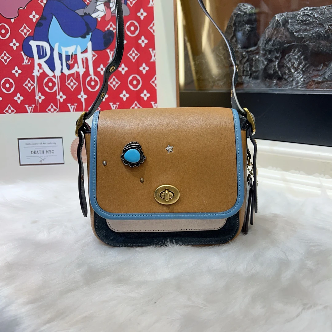 95新 COACH/蔻驰 coach蔻驰绿松石邮差包a6350