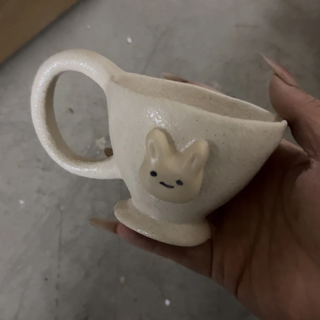 瓷微瑕兔子小高脚一个889