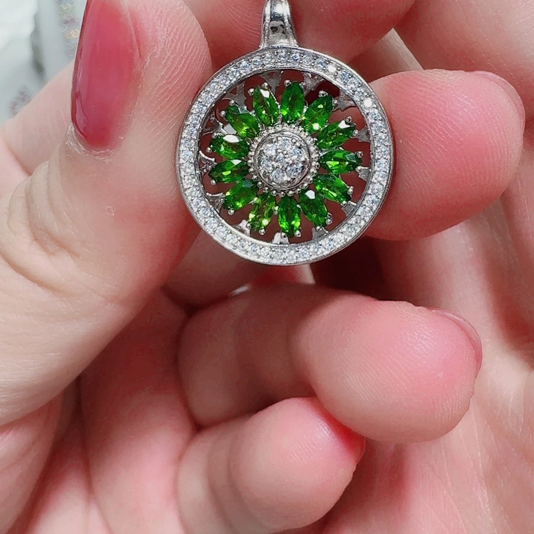 戒指透辉石银S925镶嵌吊坠