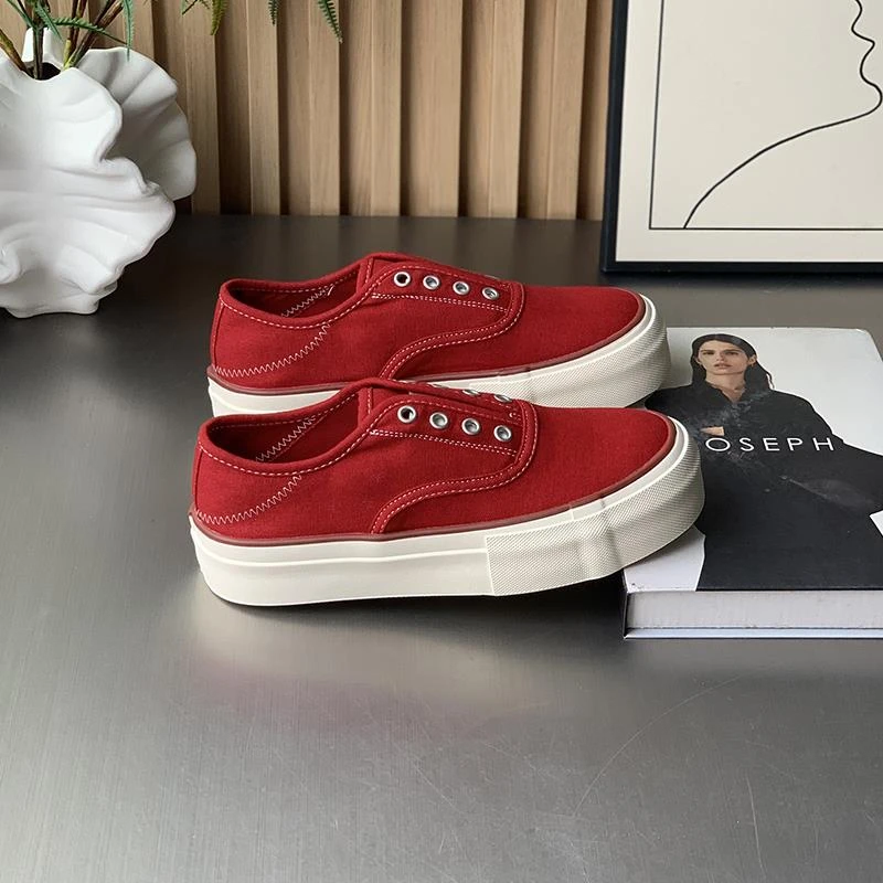 厚底帆布鞋女2025夏季新款懒人一脚蹬女鞋百搭透气休闲运动板鞋子