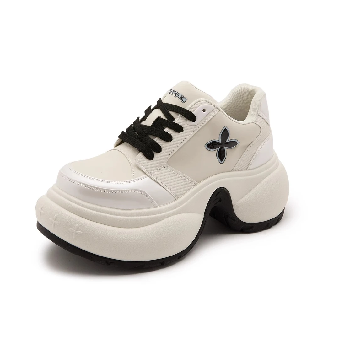 露思同款2025早秋季新款厚底熊猫休闲系带运动鞋十字花老爹鞋女鞋