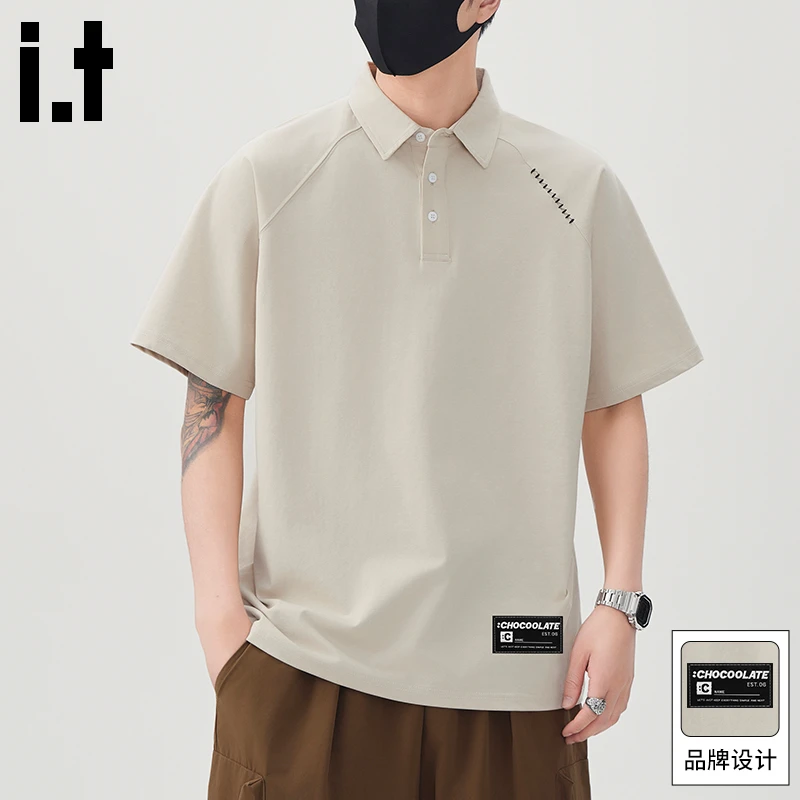 it:CHOCOOLATE夏季拼接翻领t恤上衣2025潮牌美式宽松休闲薄款POLO