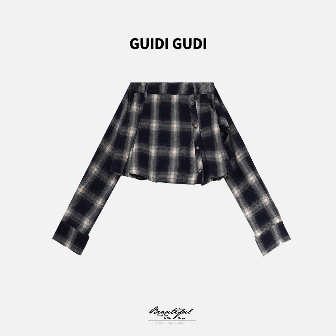 GUIDI GUDI【雨后放晴】假两件格子拼接半裙/黄加蓝