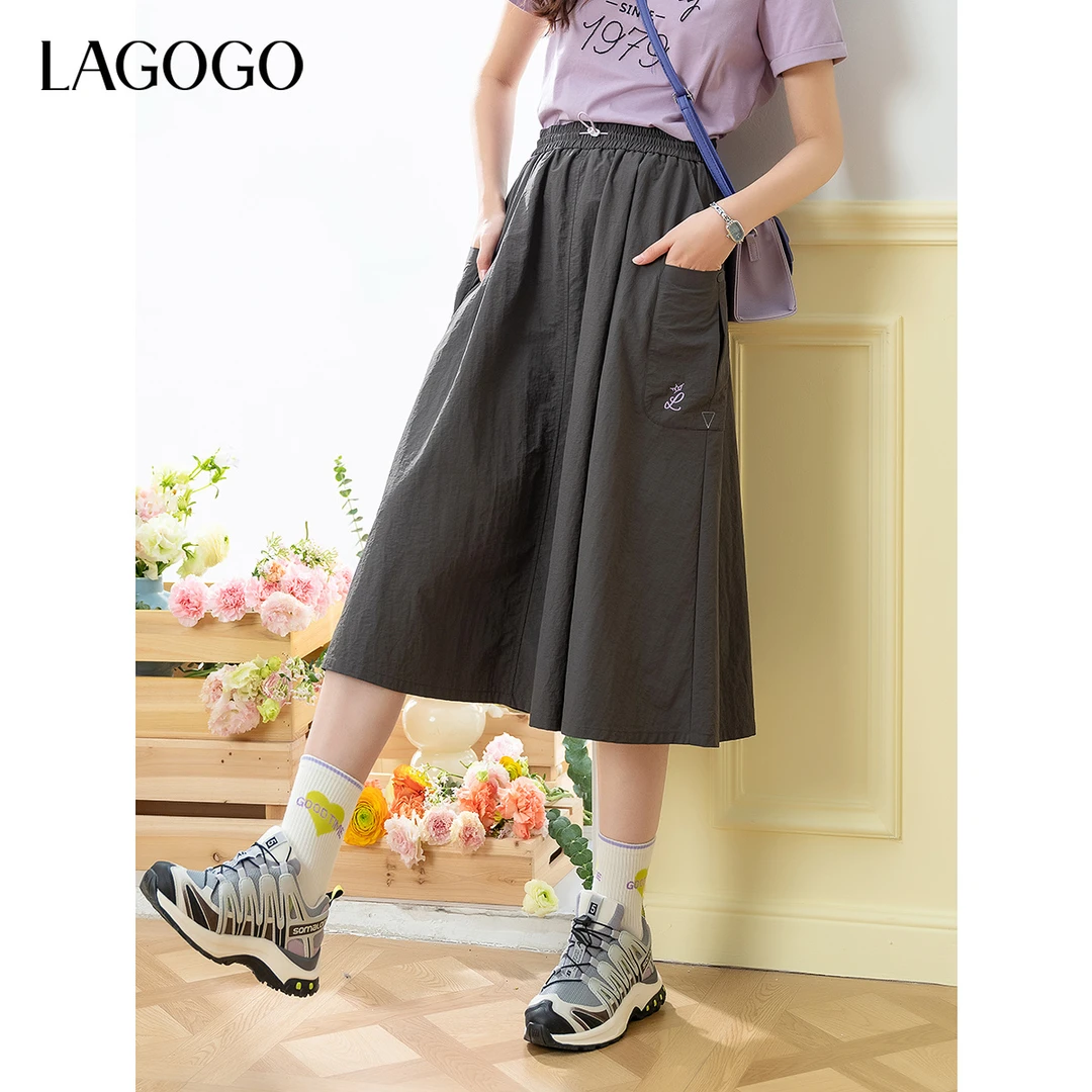 lagogo2025新款格雷灰显瘦百搭通勤半裙女OABB233G33
