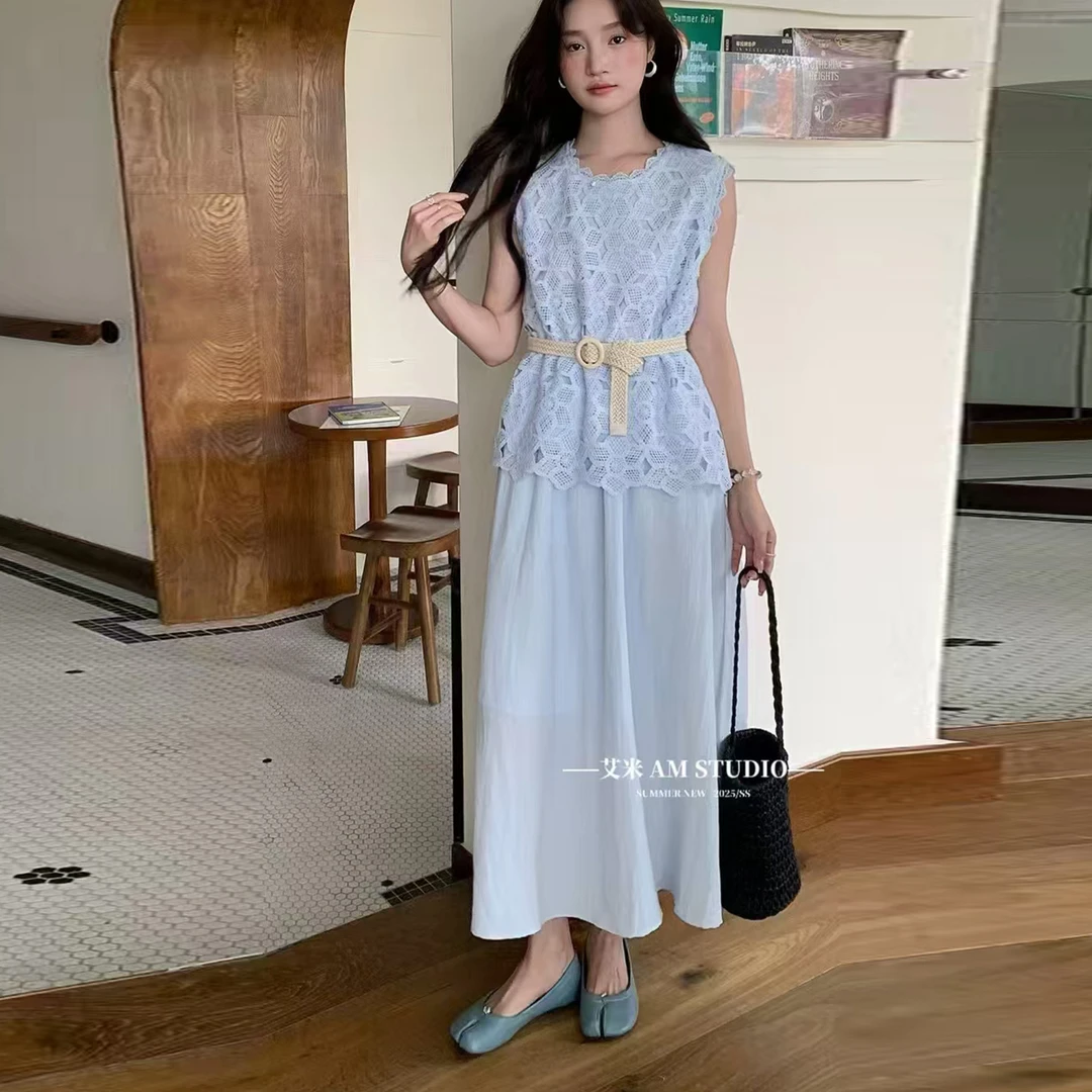 法式气质穿搭套装裙女2025夏季新款精致无袖马甲上衣半身裙两件套