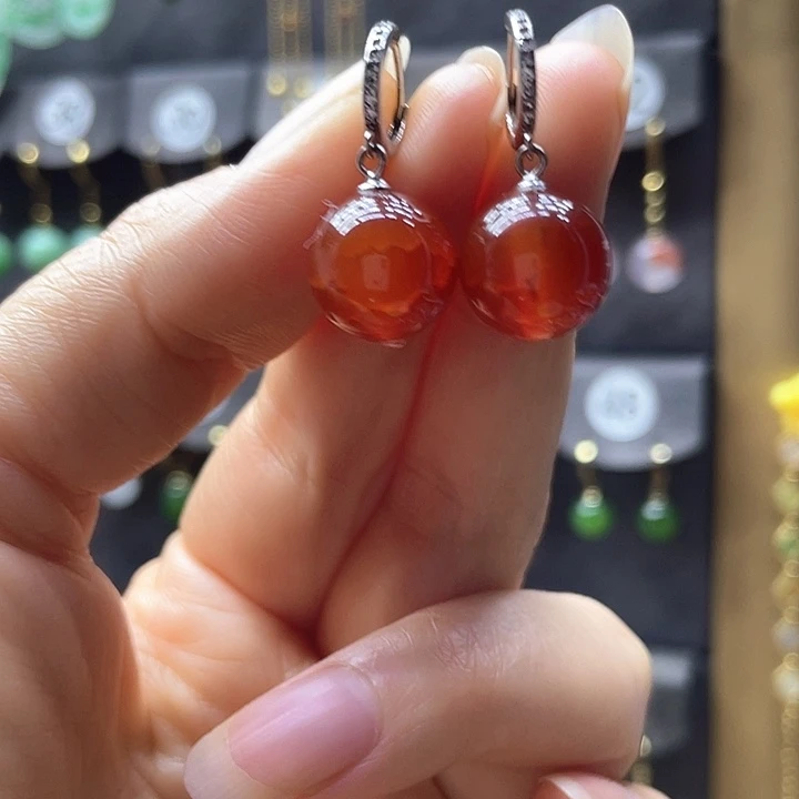 玛瑙/玉髓银S925镶嵌耳钉