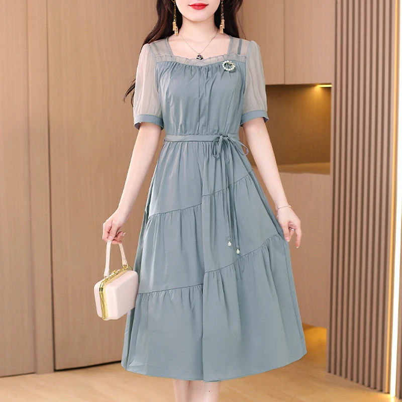 连衣裙2025新款女夏轻奢高级感广州十三行爆款气质名媛妈妈腰带裙