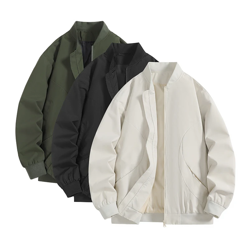 【尺码偏大】飞行夹克男立领男士外套上衣春季大码纯色男装宽松