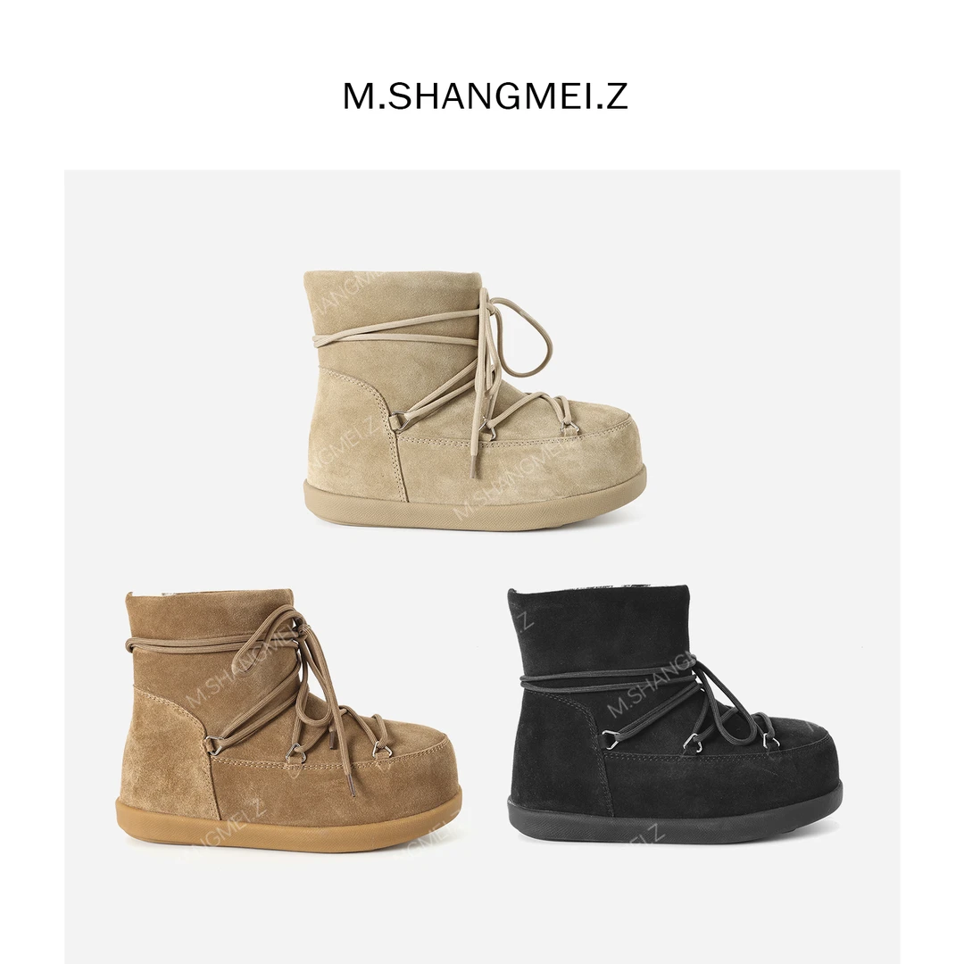 M.SHANGMEI.Z/沐熙美大哥百搭网红保暖加绒中筒厚底雪地靴F11469