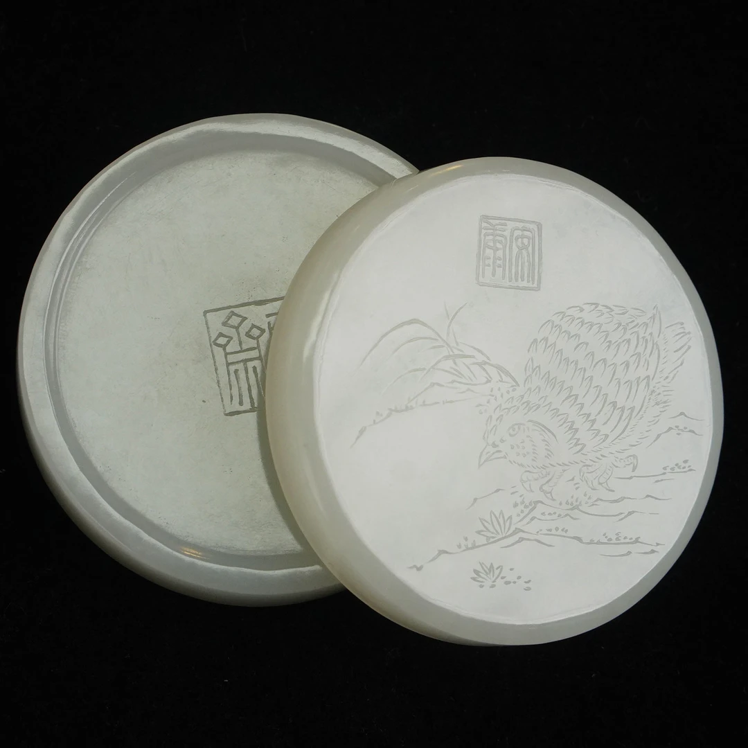 【清】白玉粉盒(直径6cm高2.1cm重95g)QTY476