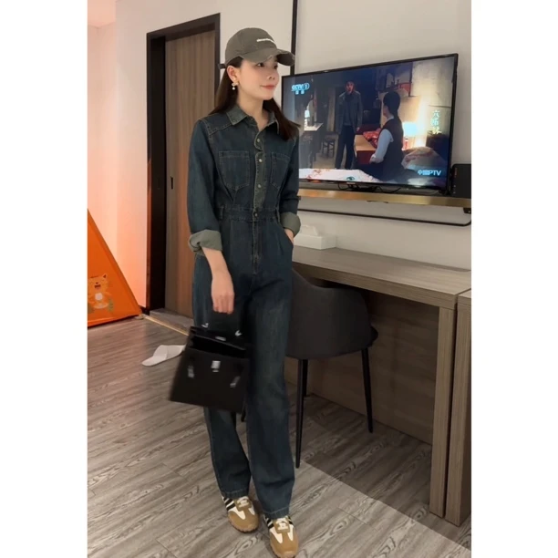 小雪家 春款气质显高显瘦洗水软牛仔连体裤2100