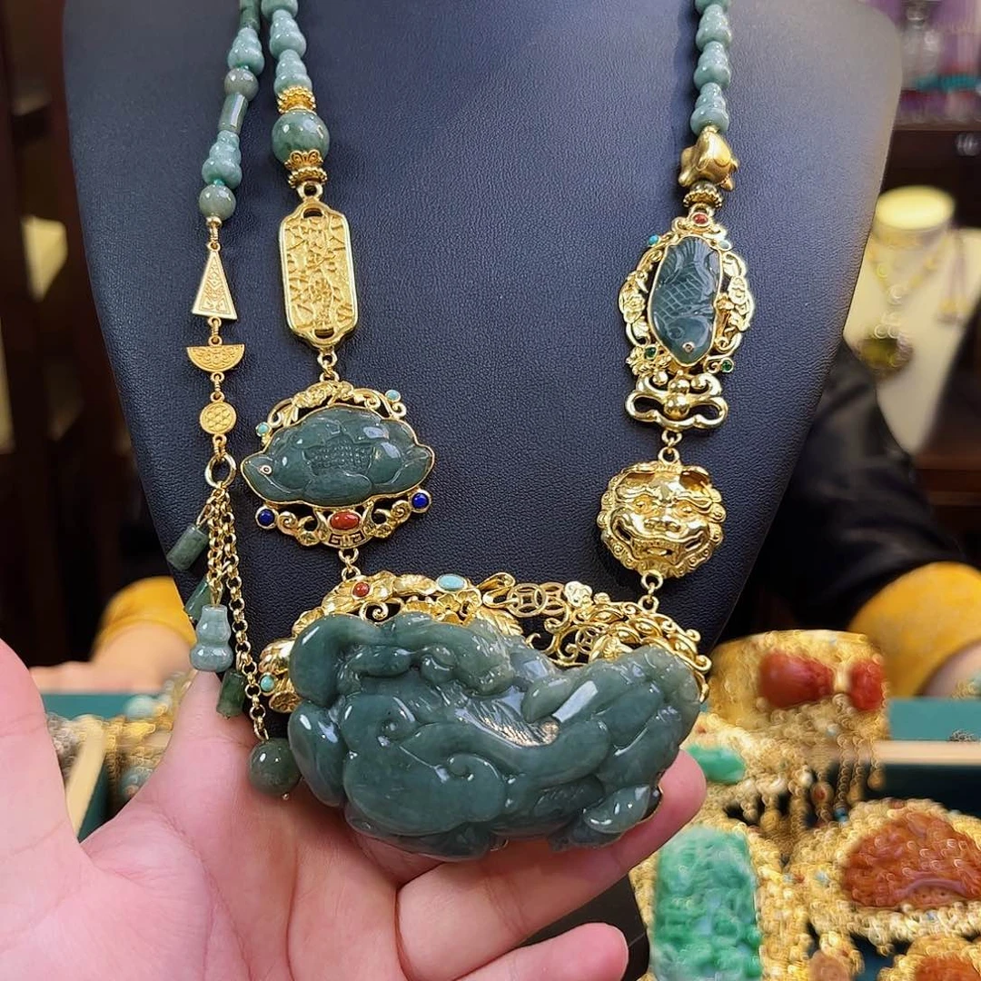 翡翠颈饰银S925镶嵌古风