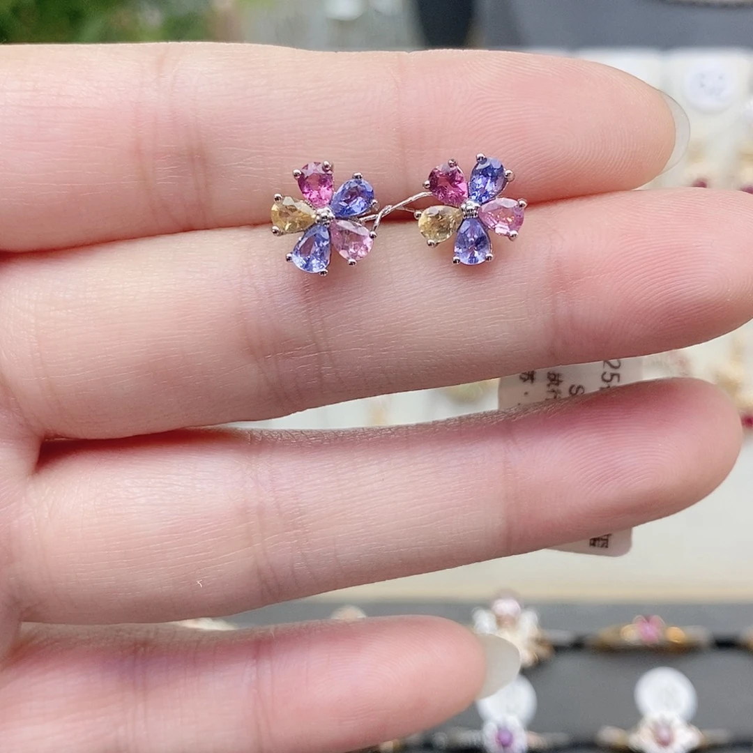 耳饰坦桑石银S925镶嵌碧玺