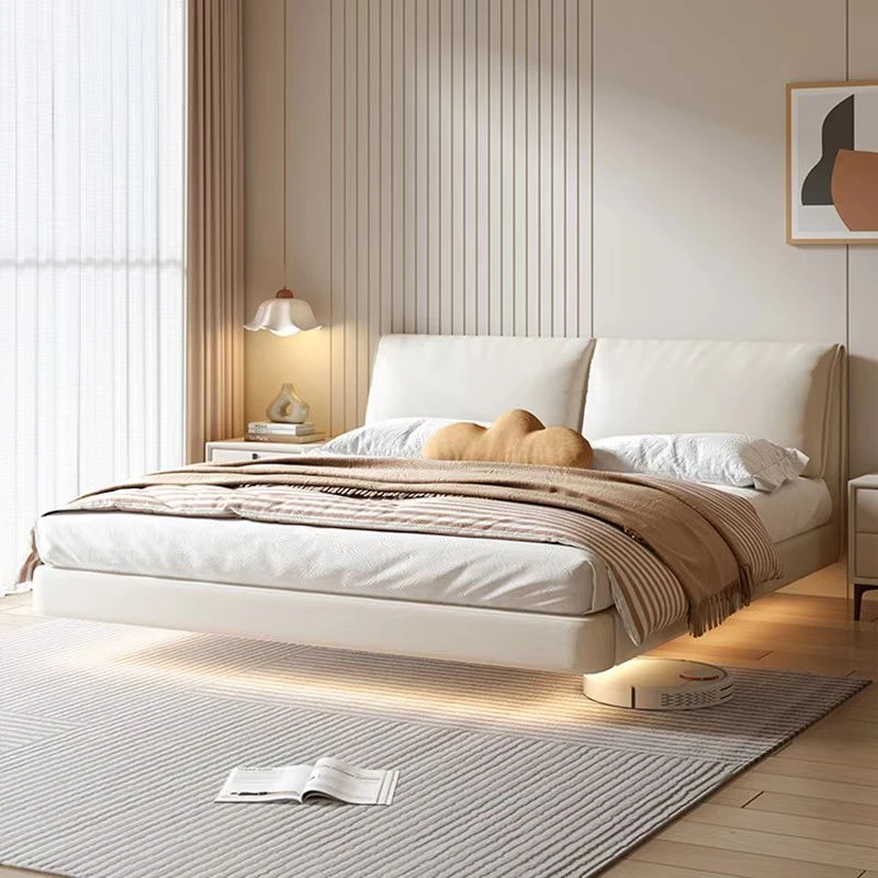 真皮床互不打扰双人床简约大气轻奢软包床主卧大象耳朵悬浮床