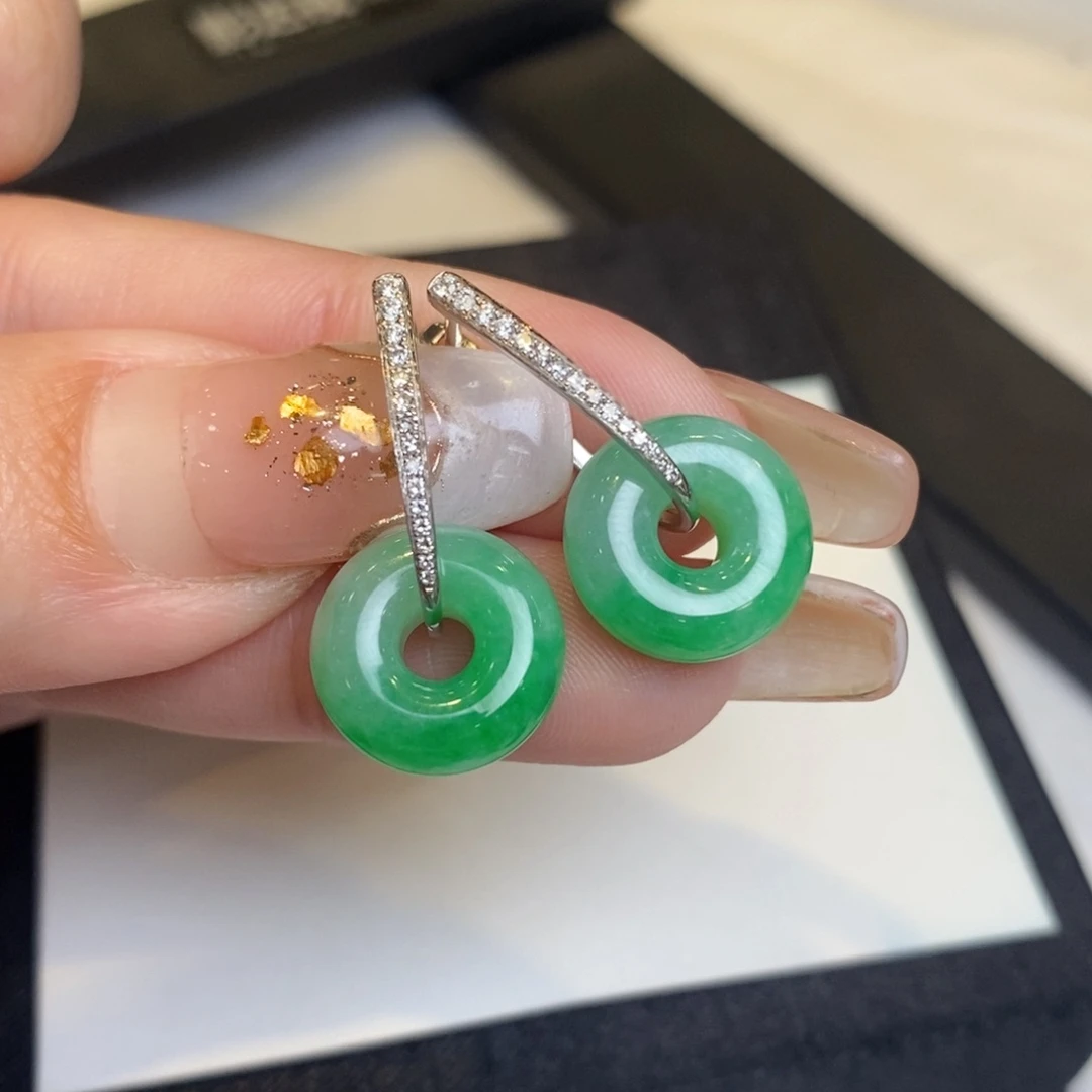 翡翠耳饰18K金镶嵌甜甜圈