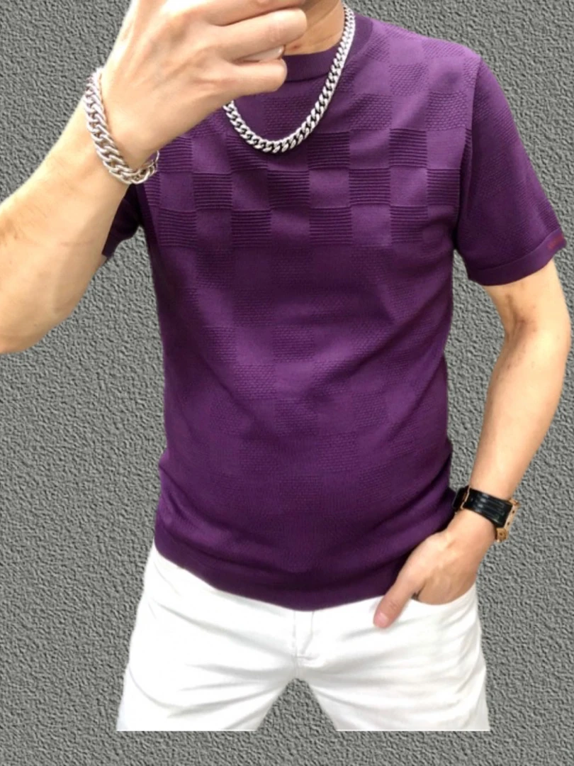 夏季断码特价高端轻奢时尚休闲气质百搭缕空冰丝伊力特短袖T2509