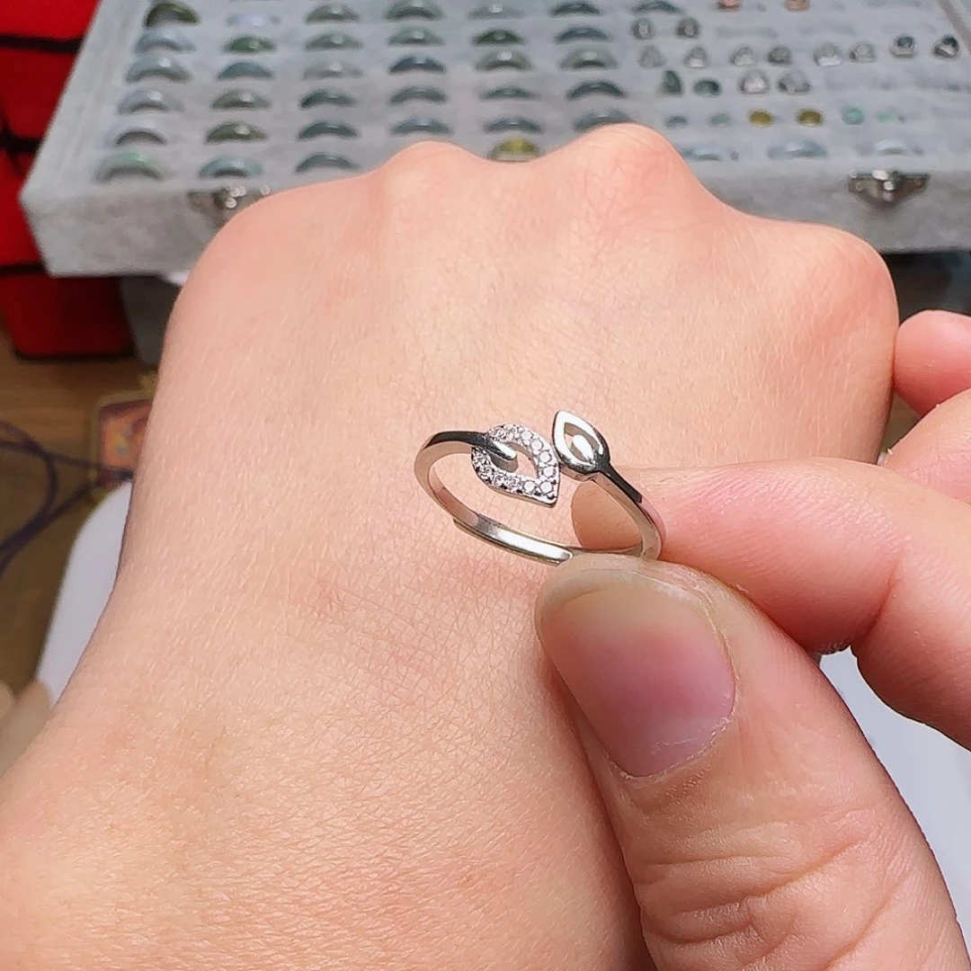 锆石戒指银S925镶嵌暖*