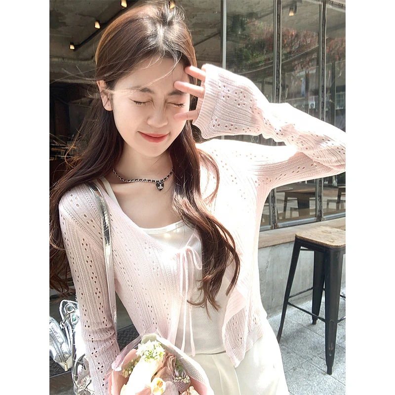 曾小咸 甜美3色镂空防晒短款长袖开衫Z252MZY5821