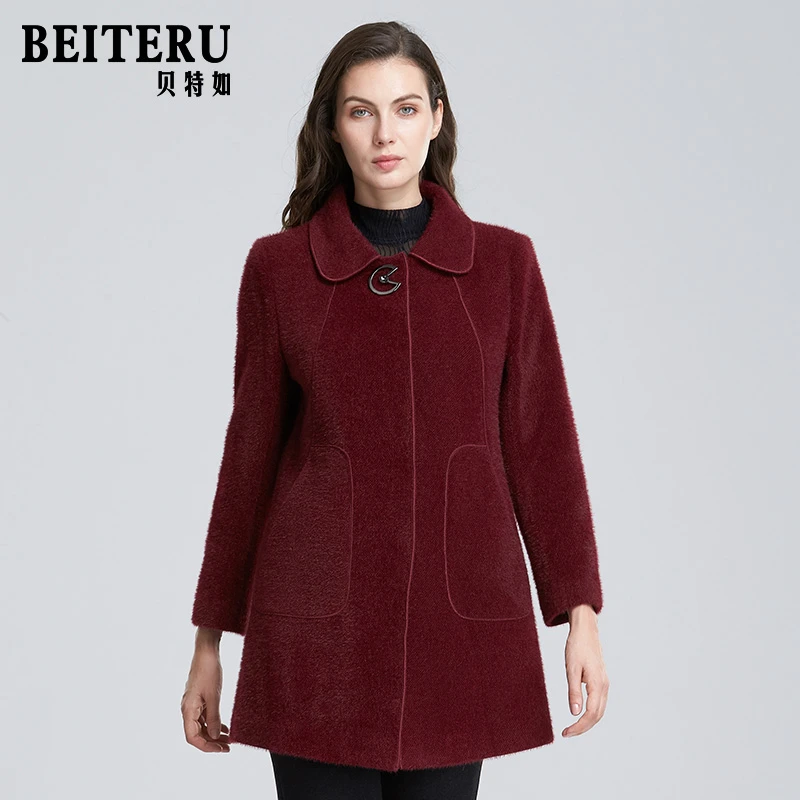 贝特如妈妈装冬季毛呢外套女新款洋气仿水貂绒大衣中长款婚宴装YJ