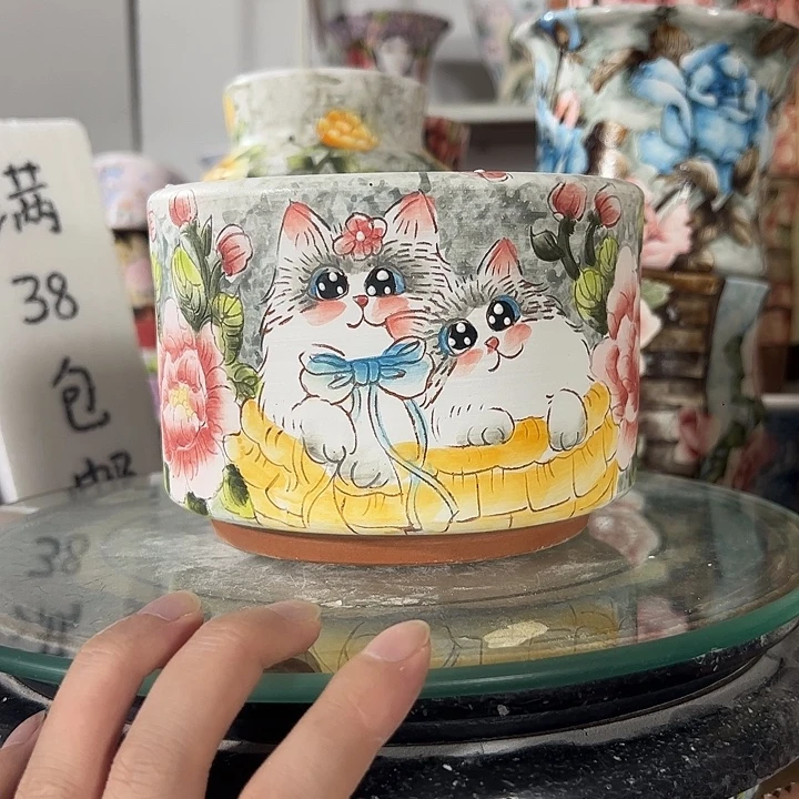 景德镇手绘花盆满38包邮偏远地区除外