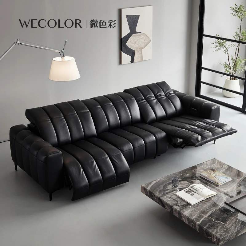 微色彩/钢琴键多功能沙发头层牛皮现代简约真皮沙发客厅小户型