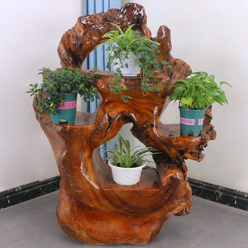 根雕花架树根摆件树型摆花架树桩香樟木实木落地木雕架子MH10571