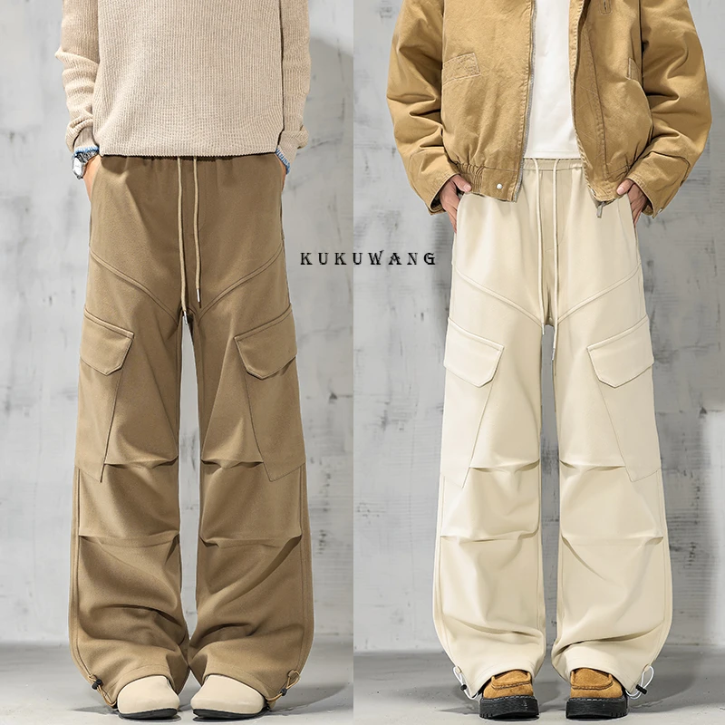 冬季新款星空呢工装裤男款美式高街直筒休闲长裤子潮牌宽松阔腿裤