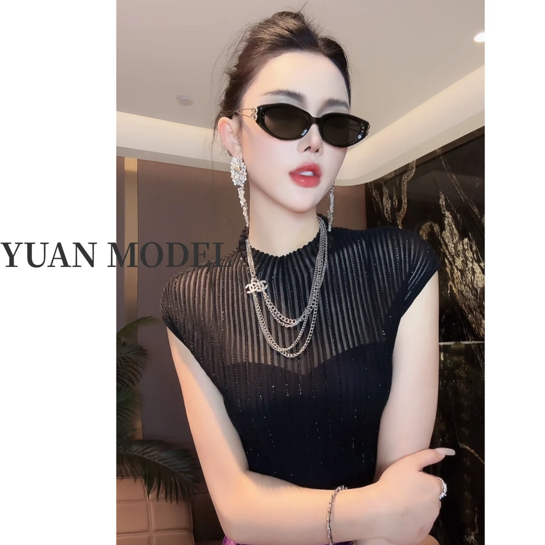 【YUAN MODEL】【贵妇流光】夏季时装无袖针织烫钻背心T恤女装041561