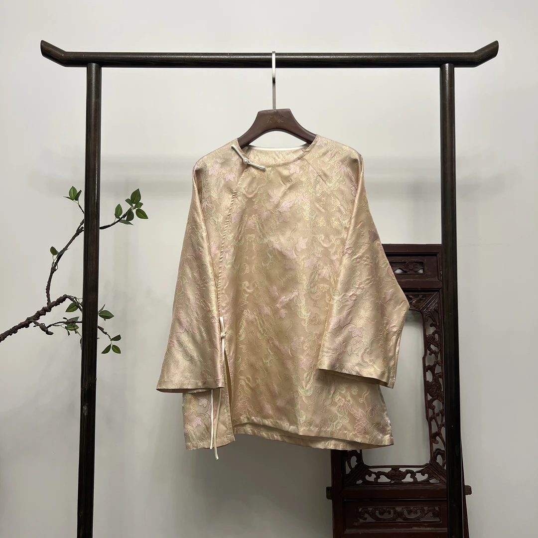【亭亭玉力】织金异色罗上衣新中式桑蚕丝夏中袖上衣W50181