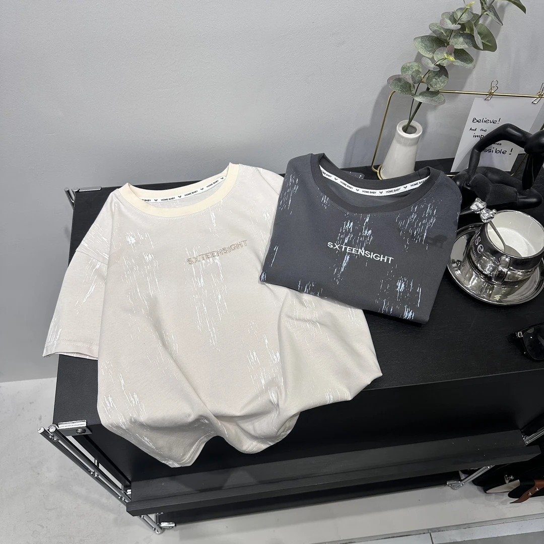 新款儿童T恤纯棉刺绣夏季百搭休闲洋气圆领韩版ins-