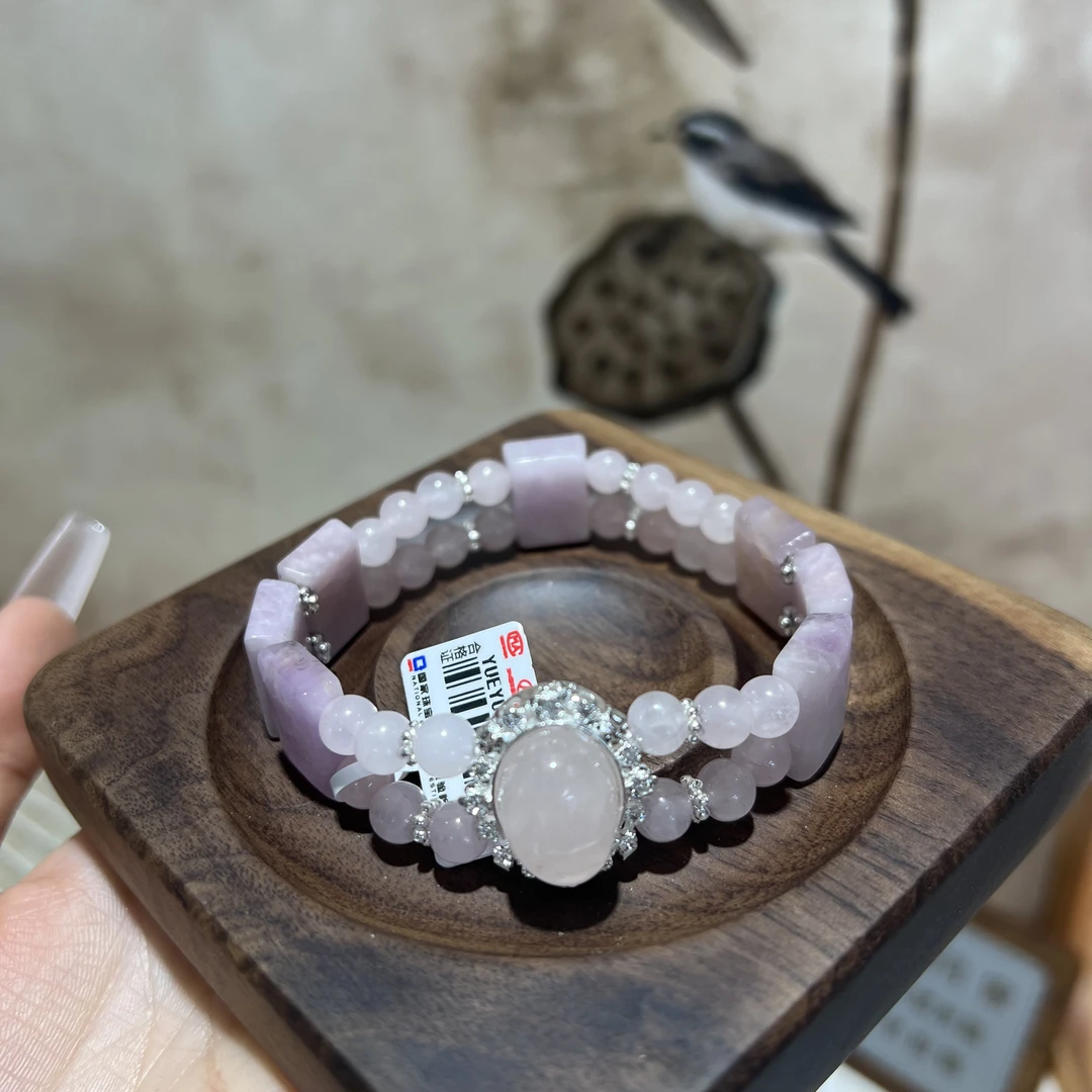 【月月家】B049天然水晶 紫锂辉+白水晶设计款手牌