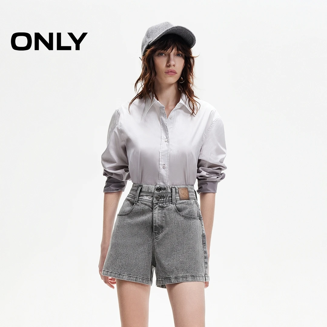 ONLY2025春季新款简约高腰显瘦口袋A字短裤牛仔裤女|125143012