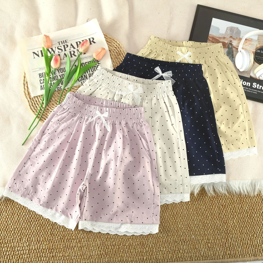 女孩夏季短裤透气薄款2025新款女童波点蕾丝花边五分裤时尚裤裙潮