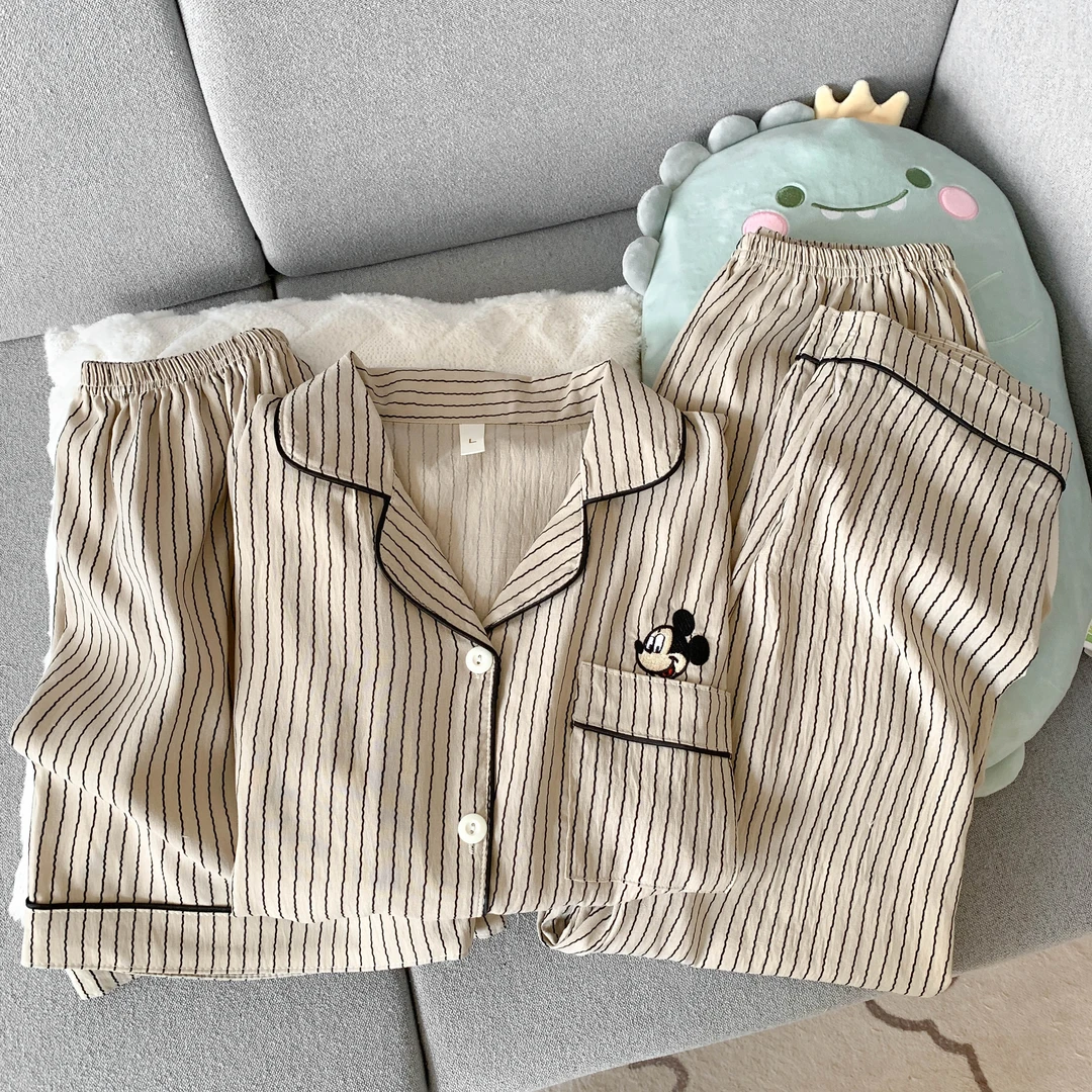 云朵棉睡衣女夏季薄款趣味卡通短袖长裤三件套少女学生宽松家居服